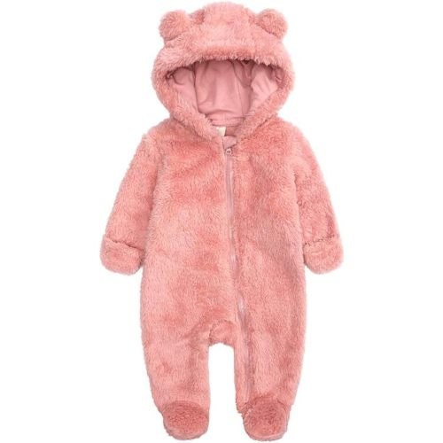 Newborn Baby Snowsuit Fleece Lined Onesie Outfits Warm Hooded Romper for Infant