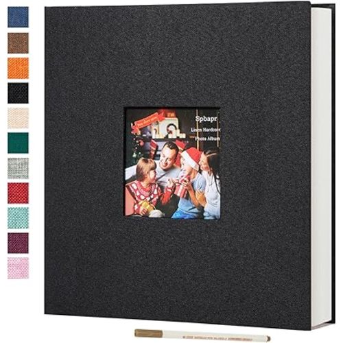 Spbapr Large Photo Album Self Adhesive 60 Pages Linen cover DIY Magnetic Scrapbook album with A Metal Pen Hold 4x6 5x7 6x8 8x10 10x12 Pictures Black