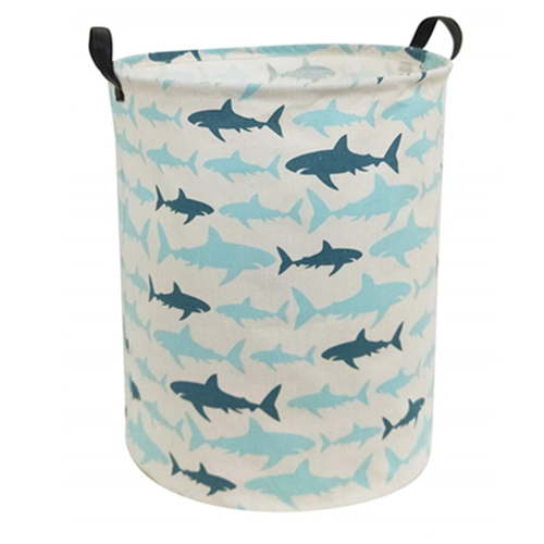 Toy Bins - Large Sized Clothes Hamper with Handle, Collapsible & Convenient Home Organizer Containers for Kids Toys, Baby Clothing ( Round - Blue Shark )