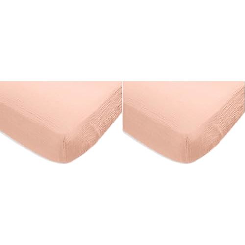 SwaddleDesigns Softest Cotton Muslin Fitted Crib Sheet, Toddler Sheet for Boys & Girls, Fits Standard Crib Mattress (28 x 52 inches), Peach Blush (Pack of 2)