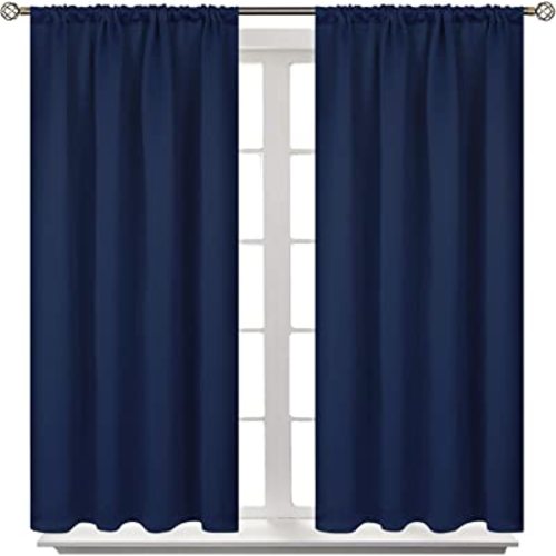 BGment Blackout Curtains for Bedroom 48 Inch Length - Short Thermal Insulated Drapes with Rod Pocket Room Darkening Privacy for Living Room Windows, 42 x 48 Inch, 2 Panels, Navy Blue
