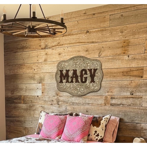 Custom Belt Buckle Sign | Tooled Leather Western Font | Engraved Name Wall Decor