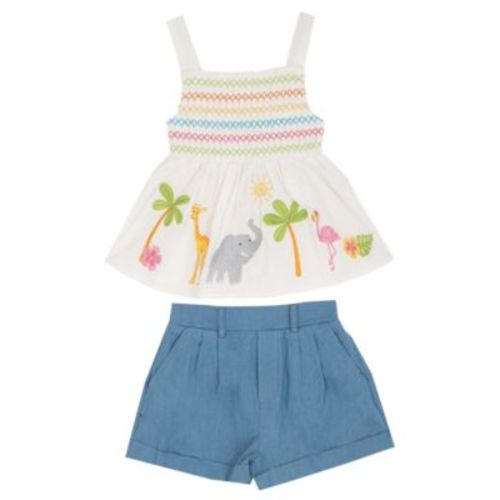 Toddler Girls' 2T-4T Clipped Dot Animal Embroidered Top and Shorts, 2-Piece Set