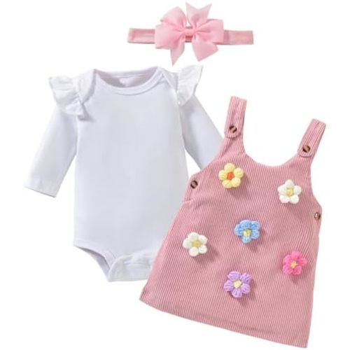Baby Girl Suspender Corduroy Skirt Outfits Long Sleeves Fall Winter Spring Clothes Preemie-18 Months