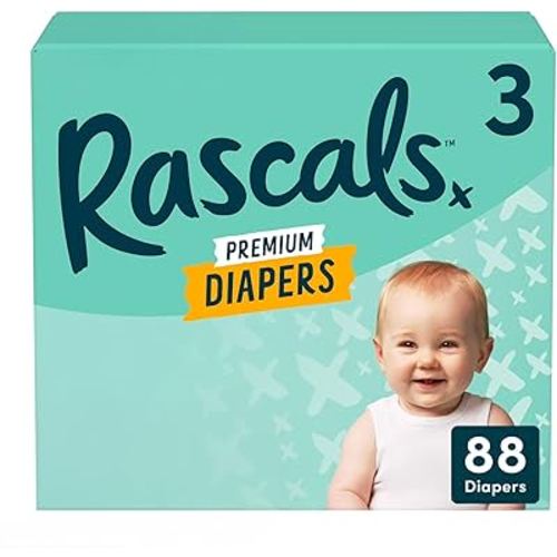 Rascals Premium Absorbent Baby Diapers with Deep Pocket and Triple Leak Guards for Blowout Protection (3-88ct)