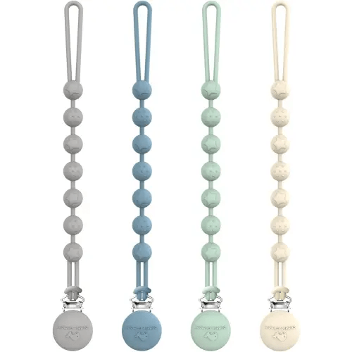 Cuddle Campus Silicone Pacifier Clip Holder with One Piece Design, Pack of 4 Soft Flexible Binky Clips with Texture for Baby Boy and Girl Set 2(6M+)