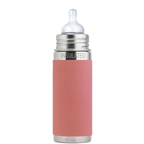 Pura Kiki 7oz/200ml Stainless Steel Insulated Anti-Colic Infant Bottle w/Silicone Medium-Flow Nipple & Sleeve, 100% Plastic-Free, MadeSafe Certified, for Kids, Toddlers, Babies & Infant - Rose