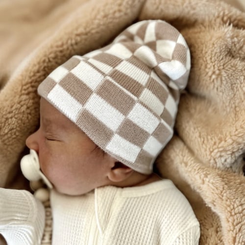 Baby's First Hat®, Tan/Warm White Checkerboard
