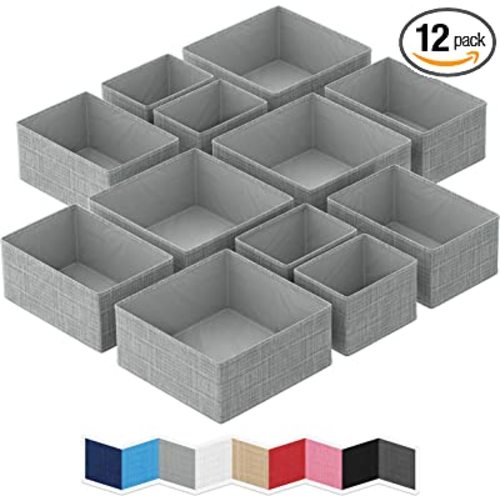 Amazon.com: NEATERIZE Caddy - [Set Of 12] - Closet Organizer and Storage Baskets| Foldable Cloth Drawers Divider, Fabric Bin For Dresser & Shelves |Organize Underwear, Socks, Bra, & Tie's, Grey : Home & Kitchen