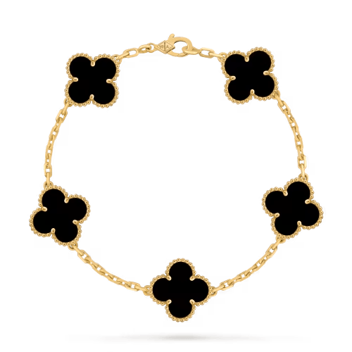 Vintage Alhambra bracelet, 5 motifs 18K yellow gold, Onyx - Van Cleef & Arpels