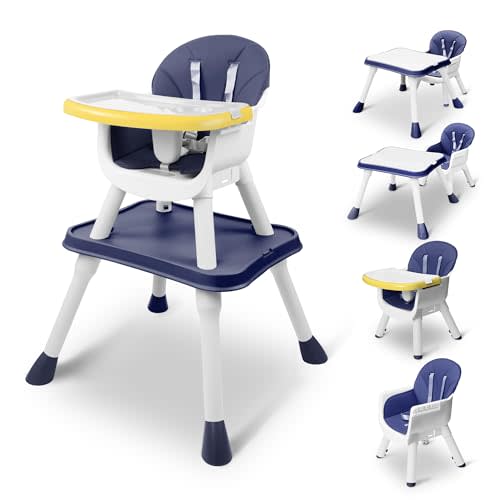 4 in 1 Baby High Chair, Toddler Chair with Removable Tray, Convertible High Chairs for Babies and Toddlers, Kids Learning Table, Building Block Table, Dining Booster Seat with Safety Harness, Blue