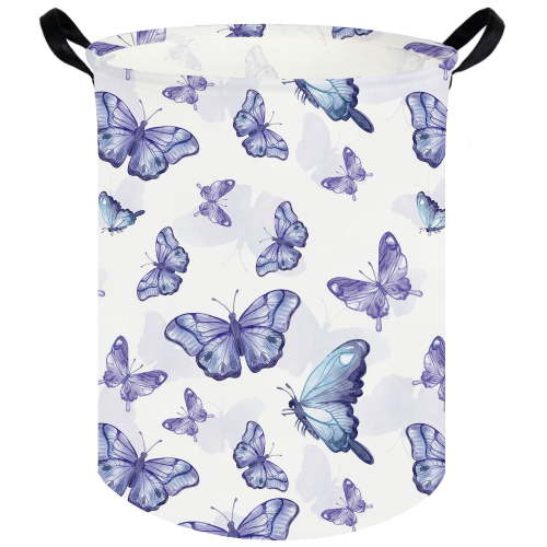 Butterfly Laundry hamper,Waterproof Nursery Hamper for Baby Girl,Dirty laundry basket,Kids Toys Storage Bin,Gift Basket,Baby Room Decor,Gift Baskets(Purple butterfly)