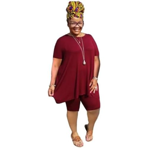 YeGine Women Plus Size 2 Piece Outfits Casual Short Sleeve Tunic Tops Shorts Sets Summer Oversized Tshirts Shorts Sweatsuits