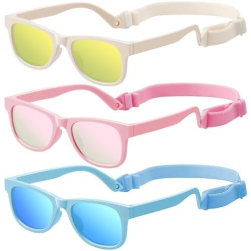 Baby Infant & Toddler Polarized Sunglasses with Strap, UV400 Protection for Boys & Girls 0-24 Months, 3 Pack