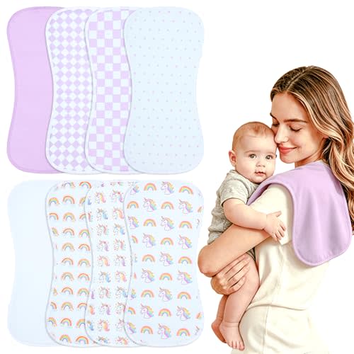 Baby Burp Cloths 8-Pack, Waterproof Burping Cloths, 4-Layer Super Absorbent & Extra Soft Plush Spit Up Rags for Newborns and Infants, Infant Towels for Milk Spit Up, Baby Boy Girl Essentials