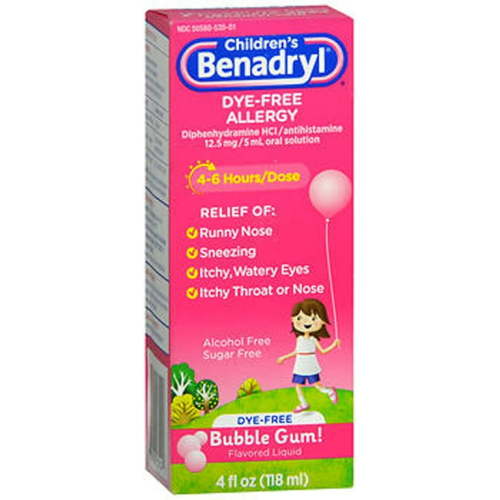 Children's Benadryl Dye-Free Allergy Liquid, Bubble Gum, 4 fl. oz