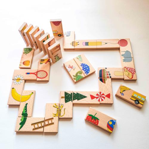 Wooden Picture Dominoes: Toddler Puzzle, Brain Development Toy - Christmas Gift toddlers, toddler Gift