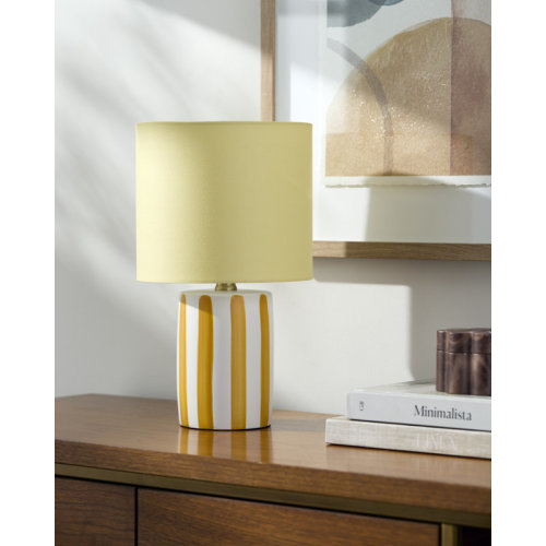 Ebern Designs Ceramic Standard Table Lamp with Linen Drum Shade & Reviews | Wayfair