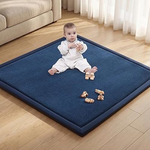 Baby Play Mat for Floor 50x50 Playpen Mat 1.3" Thick Elasti-Foam Padded Cushioning Non-Slip Playroom Tatami-Style Nursery Mat for Tummy Time & Crawling for Babies Toddlers Infants Dark Blue