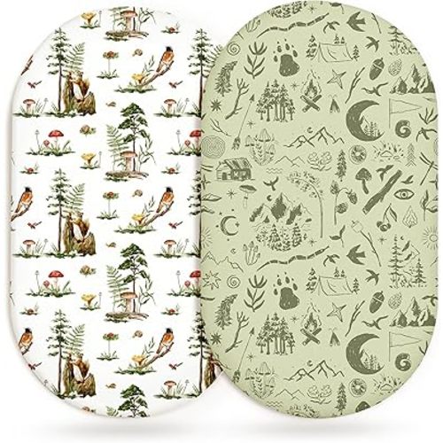 Bassinet Sheets for Baby Girls Boys 2 Pack, Fitted Baby Mattress Sheet for Rectangle, Oval, Hourglass Bassinet Mattress, Breathable Cozy & Universal Fit (Bear Tracks, Bassinet Sheet)