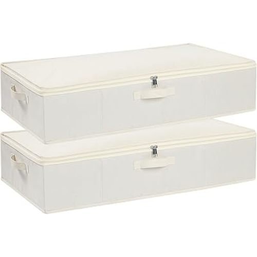 Under Bed Storage Containers, Storage Bins With Lids, Clothes Organizers for Blanket, Pillows, Shoes, Beige, 2 Pack, 23.6 x 11.8 x 5.9 Inch