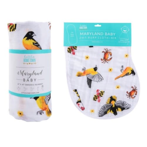 Maryland Baby Gift Set: Muslin Swaddle & Burp Cloth Combo – Little Hometown