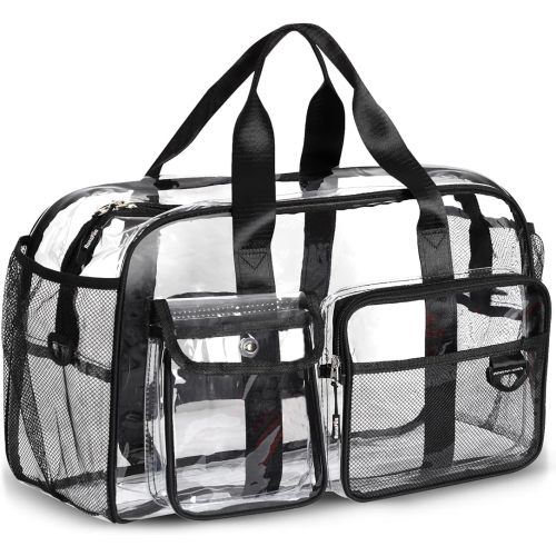 Large Heavy Duty Clear Duffel Bag, Extra Large Clear Tote Bag for Stadium Events, Durable Crossbody for Travel, Work, Sports Events, Airport Security Screening, Laptop Carrying Bag