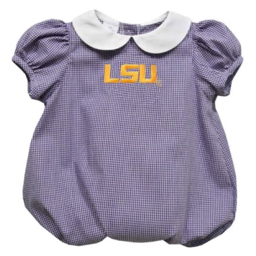 Vive La Fete LSU Tigers Baby PURPLE Gingham Collar Romper - 63449736