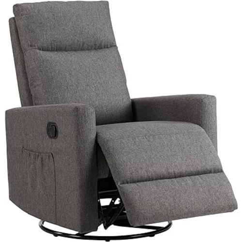 Sweetcrispy Recliner Chair, 360 Swivel Rocker Chair for Adults, Glider Rocker Recliners, Nursery Chairs for Living Room, High Back, Upholstered Deep Seat, Grey