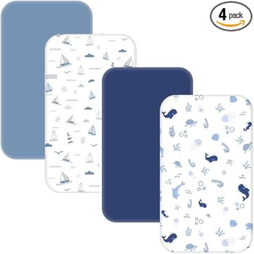 4 Pack Bassinet Sheets - 33"x20" Bedside Bassinet Sheets for Baby Delight, Angelbliss, Fodoss & Most Regular Size Bedside Sleeper | Ultra Soft & Skin Friendly Bassinet Fitted Sheets for Boys Girls