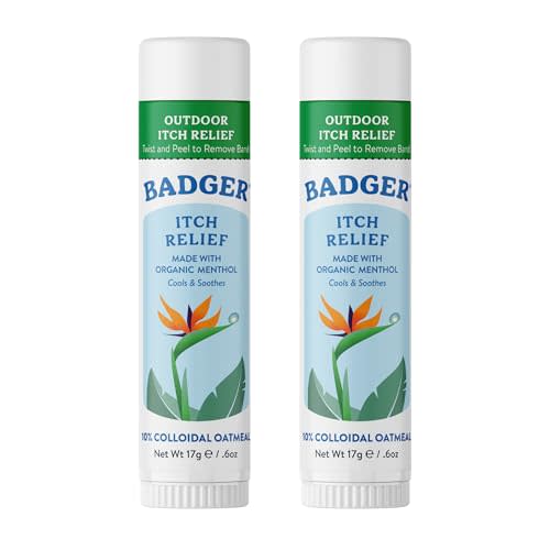 Badger Bug Bite Itch Relief Stick, Organic, Anti-Itch Balm, .6 oz 2-Pack | Natural, organic formula for bug bites, rashes & poison ivy; fast relief, pleasant scent, easy application