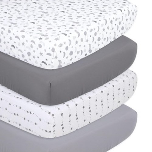 The Peanutshell Grey and White Moon and Stars Fitted Crib Sheet 4 Pack Set