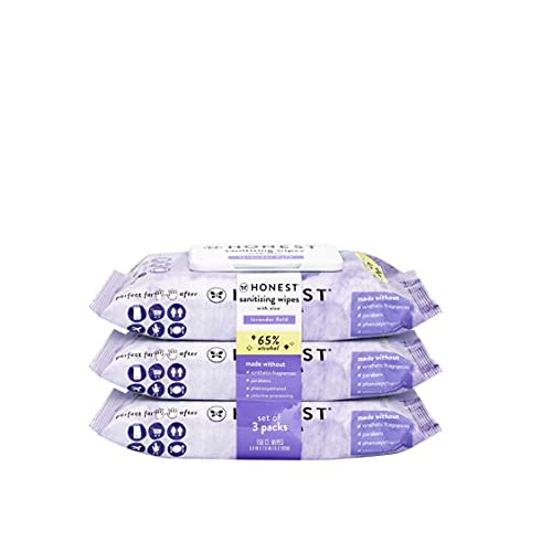 The Honest Company Sanitizing Alcohol Wipes | Kills 99% of Germs, Made With Aloe | Lavender, 150 Count (3 Packs of 50)