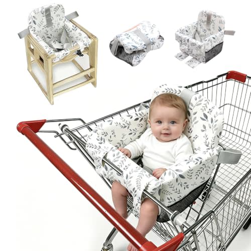 Shopping Cart Cover for Baby Boy & Girl,High Chair Cover for Restaurant Seat,Soft Padded Machine Washable Infant Toddler Buggy Seat Cover,Swing Insert for Infant & Toddler - Gery Leaves