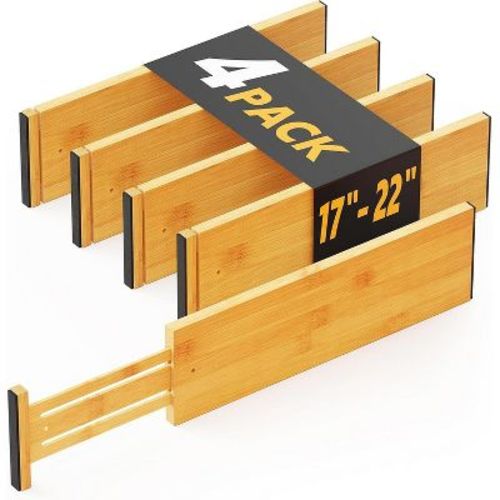 Set of 4 Bamboo Drawer Adjustable Drawer Dividers, 4.65” High, Expandable Organizers for Clothing (17-22" Sizes) - SpaceAid®