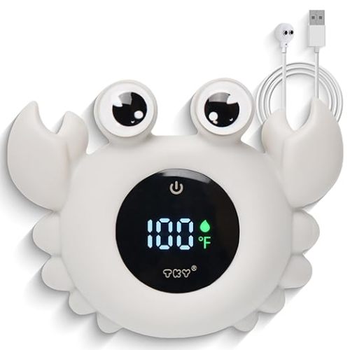 Crab Baby Bath Thermometer Toy - Digital Floating Water Thermometer with LED Display, Color Temperature Alerts & Safe Bath Sensor for Newborn, Infant Bathtub Essentials