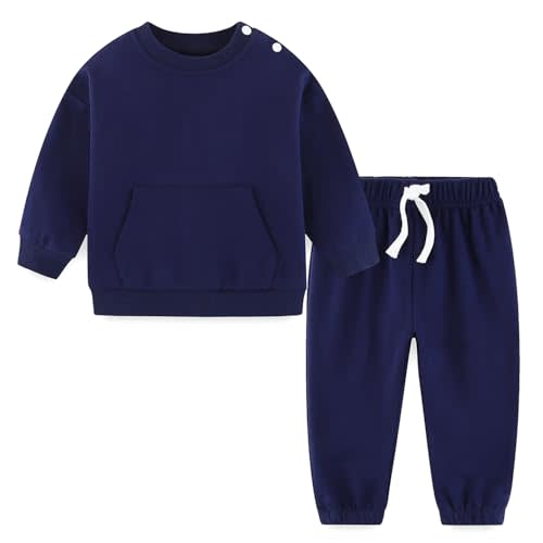 Fullfamous Baby and Toddler Boys 100% Cotton 2 Piece Long Sleeve Sweatshirt and Sweatpant Jogger Pants Set Newborn-4T