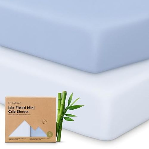 Pack and Play Sheets Fitted - 2-Pack Mini Crib Sheets for Pack N Play Mattress 38x26, Soft & Cozy, Neutral Toddler Playard Bedding, Snug Fitted Mini Baby Crib Mattress Cover Boy, Girl (Blue Flax)