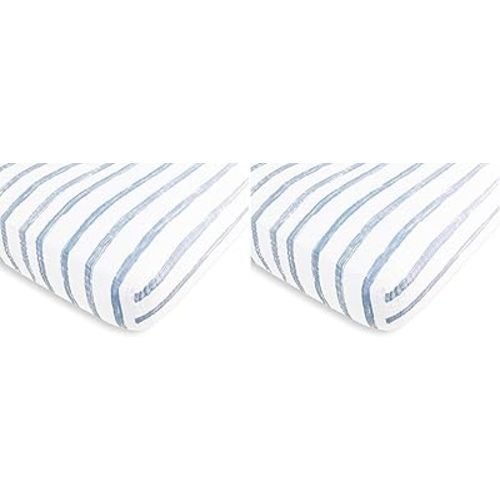 Amazing Baby Cotton Muslin Fitted Crib Sheet, Brushstroke, Denim (Pack of 2)