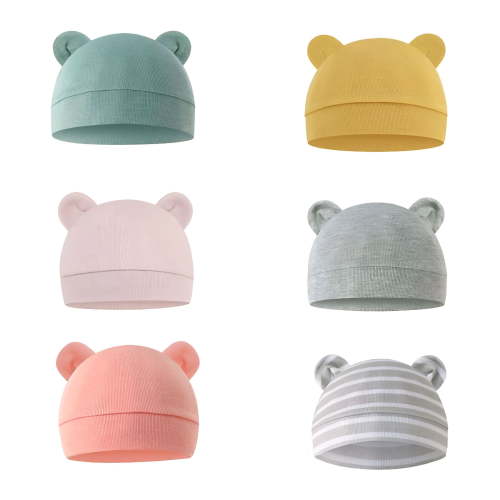 TELOLY 6 Pieces Baby Solid Cotton Hat Bear Ears Caps Toddler Boy Girl Hats Caps for 0 3 Months Baby Kids Super Adorable Head Wear Gifts