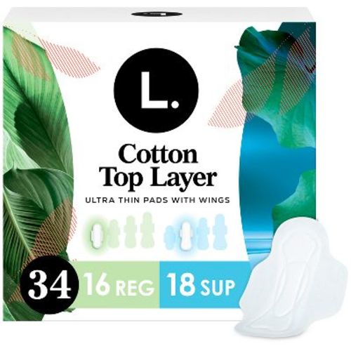L. Organic Cotton Top Layer Ultra Thin Pads - Regular/Super Absorbency - 32ct