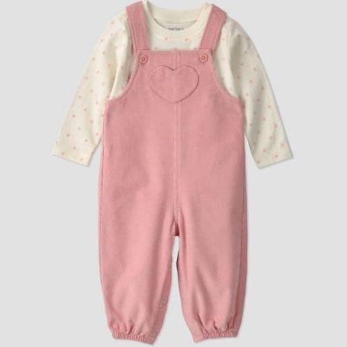 Carter's Just One You® Baby Girls' 2pc Long Sleeve Bodysuit and Cord Heart Overalls Set - Pink 6M