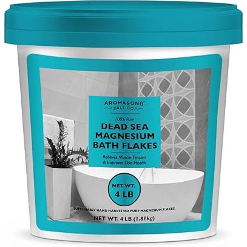 Aromasong Raw Dead Sea Magnesium Flakes for Bath - 4 LB Bulk Bath Salt in Reusable Bucket