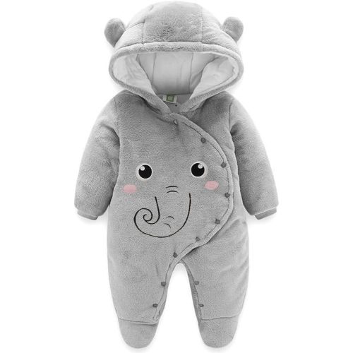 JiAmy Newborn Baby Winter Hooded Romper Fleece Snowsuit Jumpsuit Cartoon Cat Outfits 0-12 Months