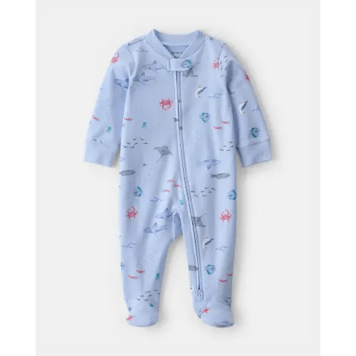 Baby Sea Animals 2-Way Zip 100% Cotton Sleep & Play Pajama - Blue | Carter's