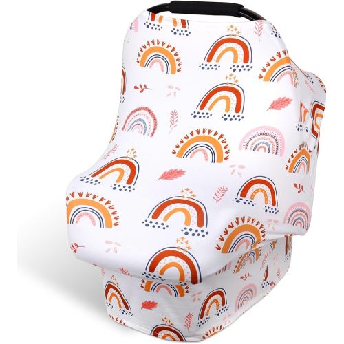 Rquite All-in-1 Car Seat Cover Baby, Carseat Covers for Girl Boy, Stretchy Soft Infant Car Seat Cover, Multi-use Baby Carrier Cover, Car Seat Canopy, Stroller Sun Shade, Nursing Breastfeeding Cover