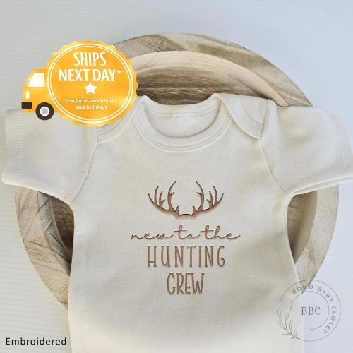 Embroidered New to the Hunting Crew Onesie®, Gift for Dad, Neutral Onesie® Dad's Hunting Buddy C14
