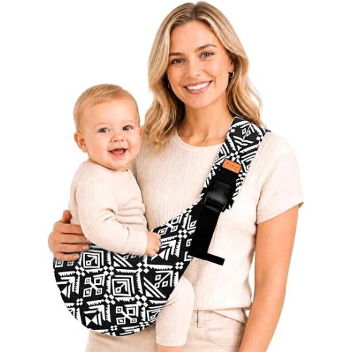 Baby Sling Carrier, Baby Carrier Newborn to Toddler with Adjustable Strap, Non-Slip Baby Half Wrapped Sling Hip Carrier 10-30lbs (Black Sailboat)