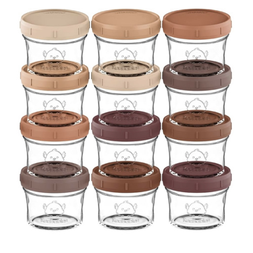 KeaBabies 12pk 4oz Glass Baby Food Containers with Lids - Leak-Proof, Microwavable Small Glass Jars, Baby Purees & Toddler Snack Storage Containers, BPA-Free, Dishwasher & Freezer Safe (Terracotta)