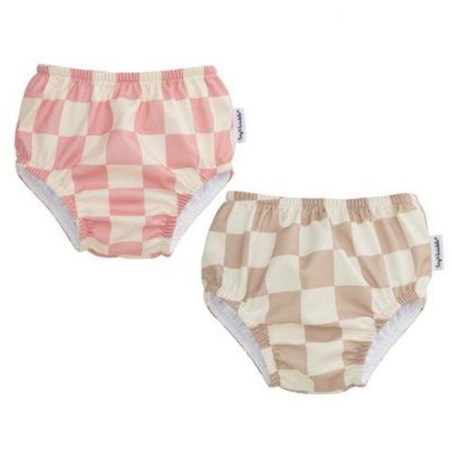 Tiny Twinkle 2-Pack Pull-Up Reusable Swim Diapers, UPF 50+, Waterproof & Machine Washable(Pink,Beige Checkers,18-36M)
